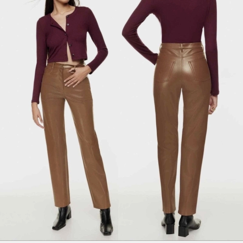 Aritzia Wilfred Brown Melina Vegan Leather Straight Leg Pants SZ.4